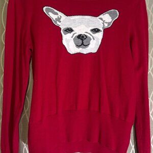 GAP red bulldog frenchie sweater Large preppy dog lover crew neck pullover women
